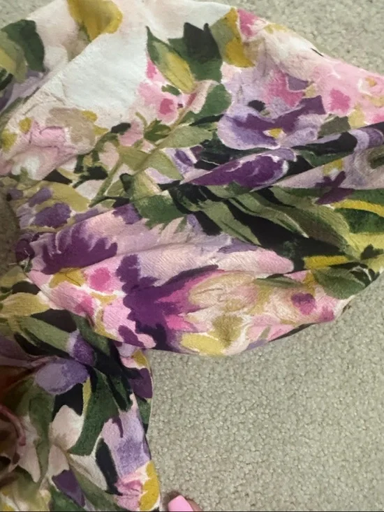 H&M Floral Puff Sleeve Dress in Pink, Purple, Green, Yellow - Picture 3 of 4